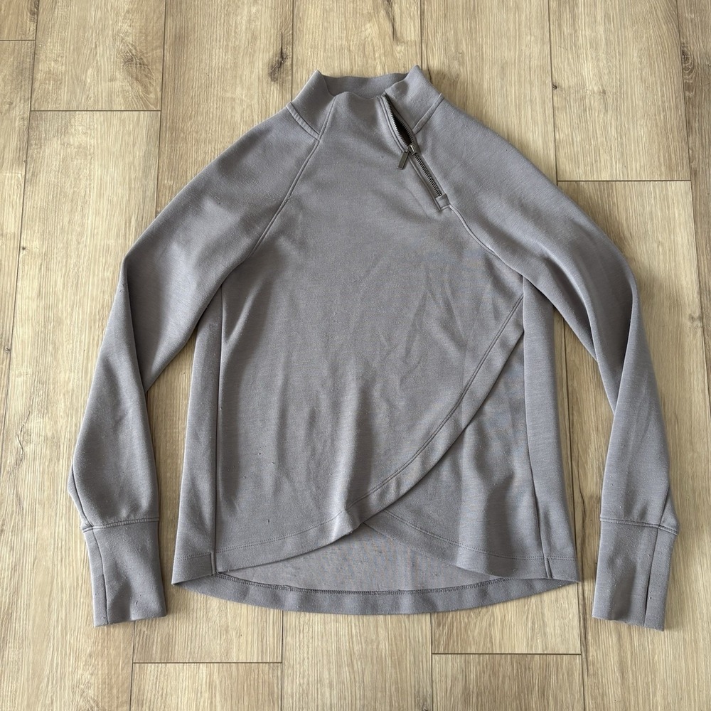 Cable And Gauge Studio Gray Faux Wrap Mock Neck Zip Long Sleeve Size Small